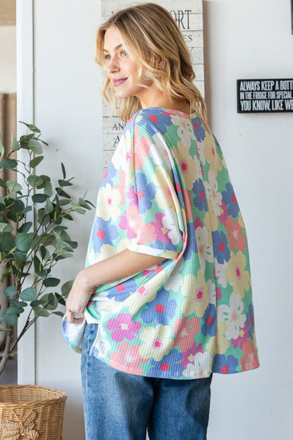 HOPELY Floral Waffle Oversized T-Shirt.