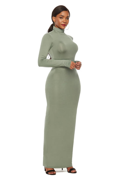 Mock Neck Long Sleeve Maxi Slim Dress.