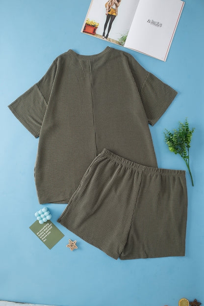 Moss green plus size lounge set with ribbed top and shorts