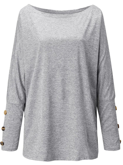 Asymmetrical chic long sleeve tee with decorative button