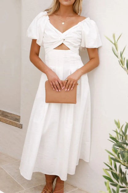 Sweet Serenity Puff Sleeve Midi Dress