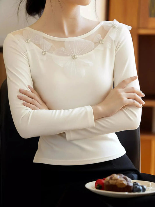 Floral Applique Long Sleeve T-Shirt Simply Love