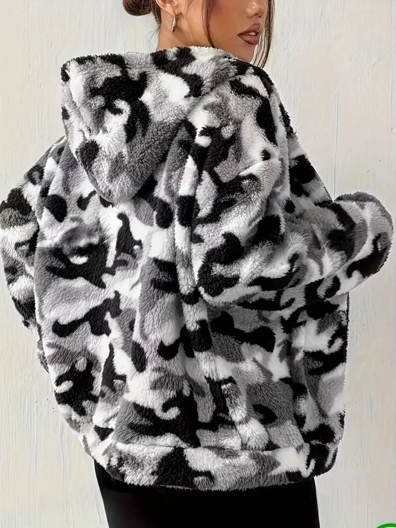 Fuzzy Camo Zip-Up Hoodie Simply Love