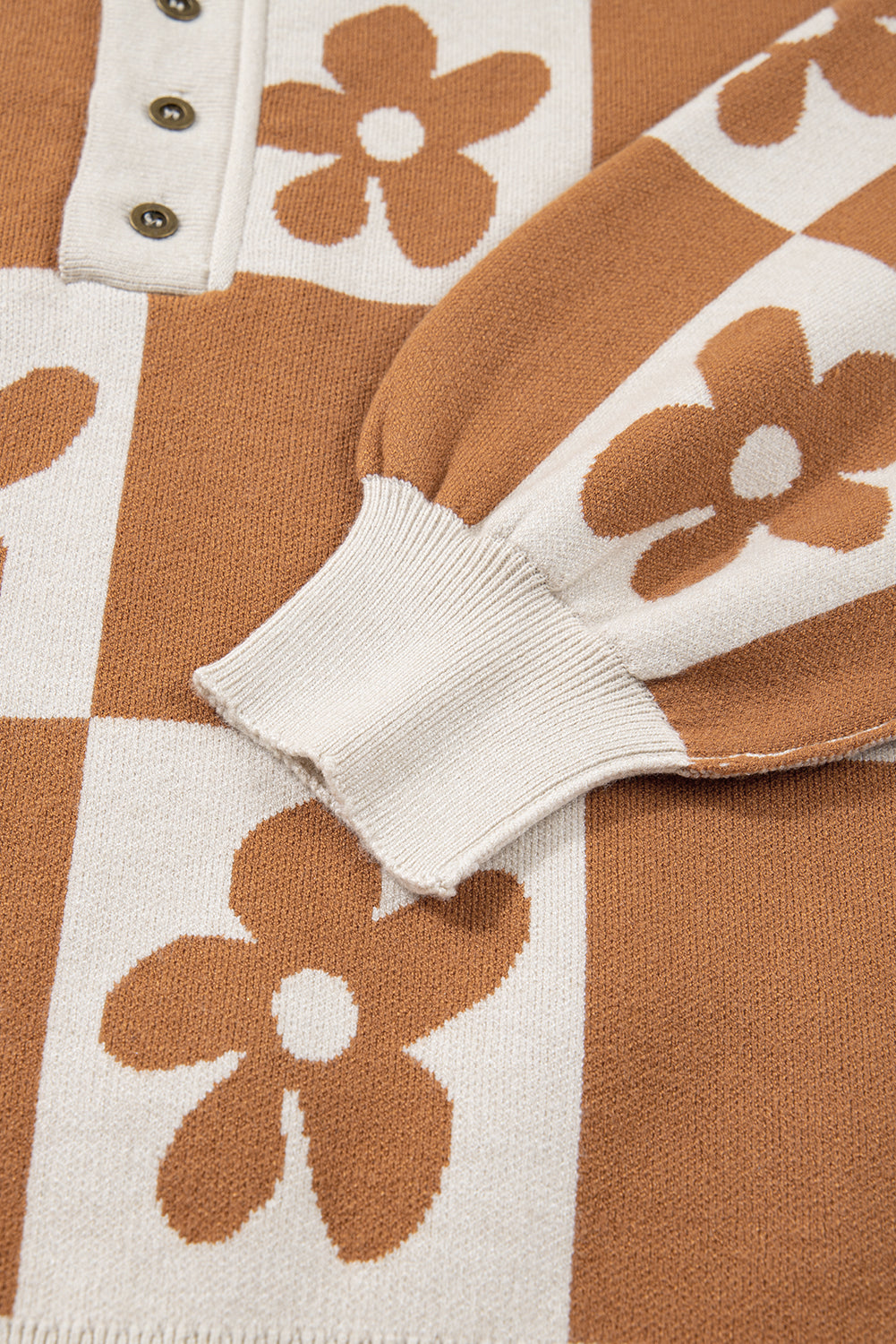 Thai Curry Flower Plaid Henley Baggy Sweater Dear-Lover Dropshipping