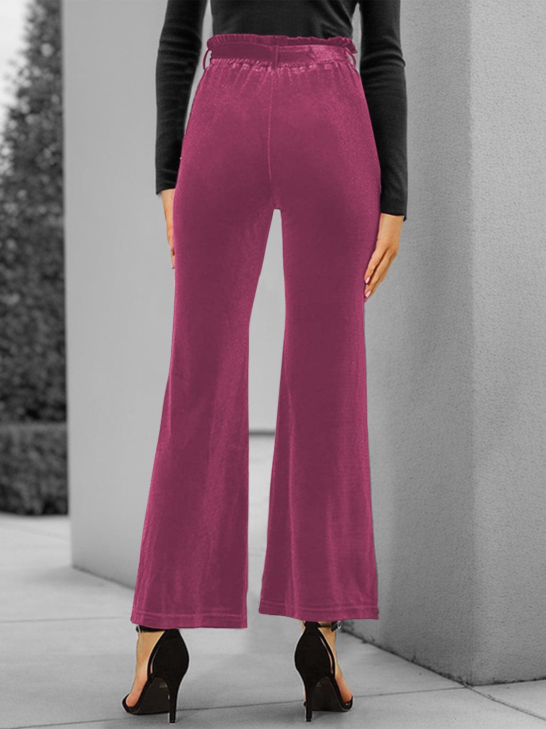 Full Size Tied High Waist Bootcut Pants.