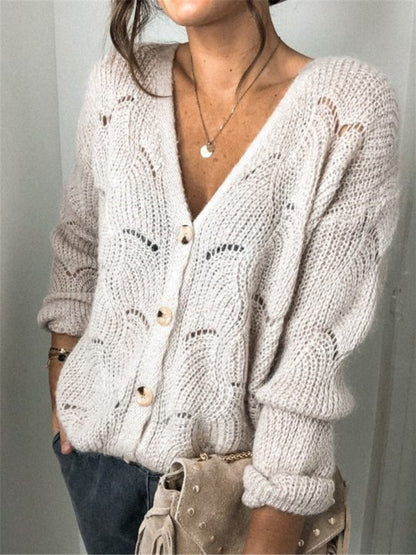 Openwork Button Up Long Sleeve Cardigan.