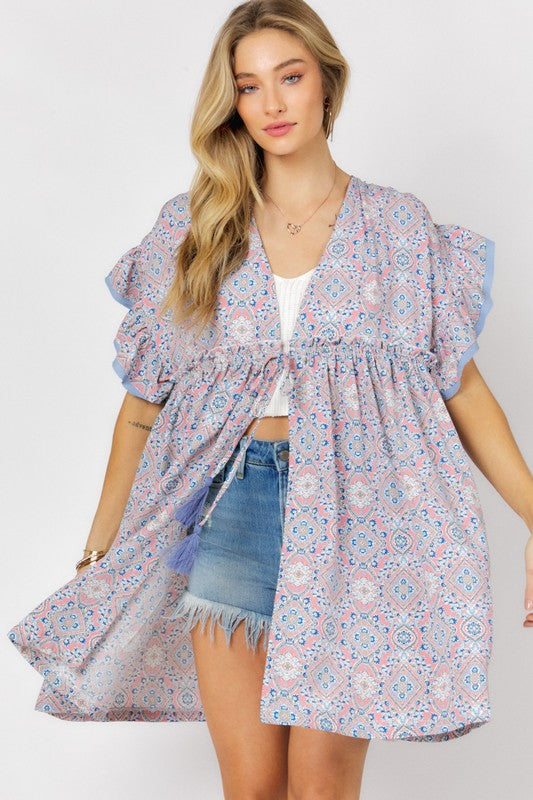 Charming Ruffle Kimono in Print