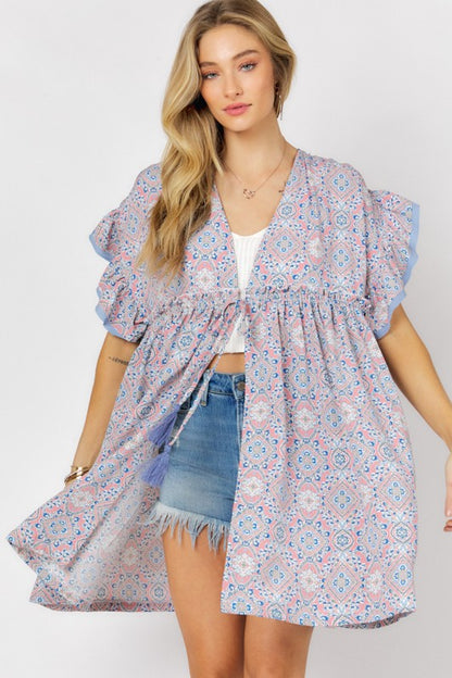 Charming Ruffle Kimono in Print