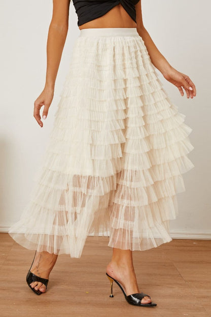 Ruched High Waist Tiered Skirt.