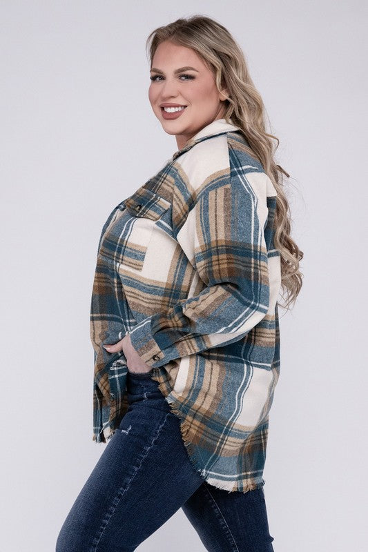 Plus size plaid shirt jacket