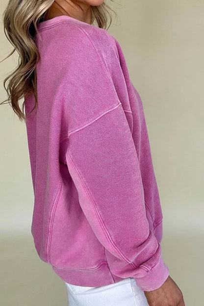 Notched Dropped Shoulder Long Sleeve Sweatshirt