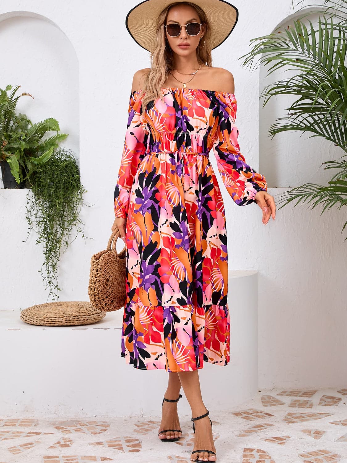 Printed Long Sleeve Midi Dress.