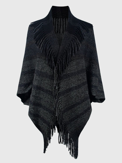 Fringe Detail Open Front Poncho.