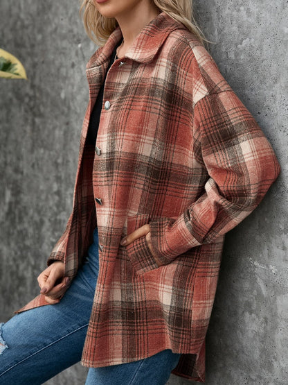 Plaid Button Up Long Sleeve Jacket.