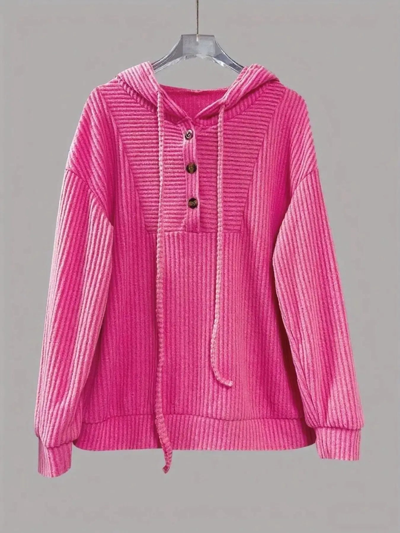 Button-Front Drawstring Hoodie Simply Love
