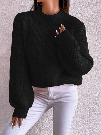 Openwork Mock Neck Long Sleeve Sweater.