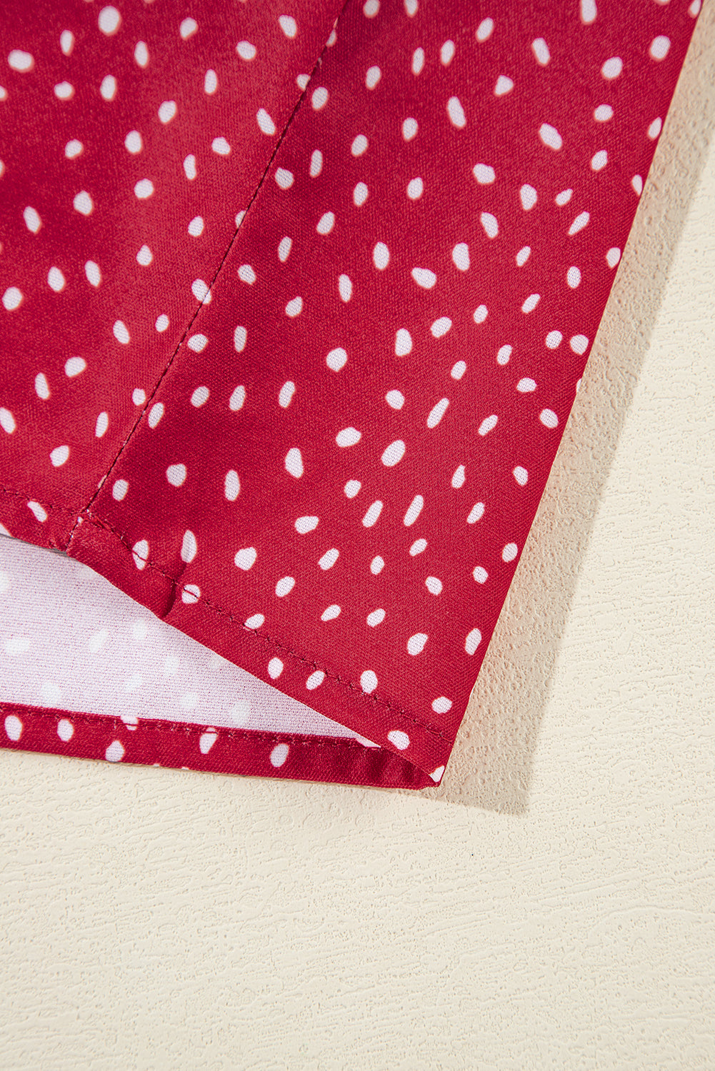 Fiery Red Spotted Print Pleated Ruffle Sleeve Blouse Divine Design4U