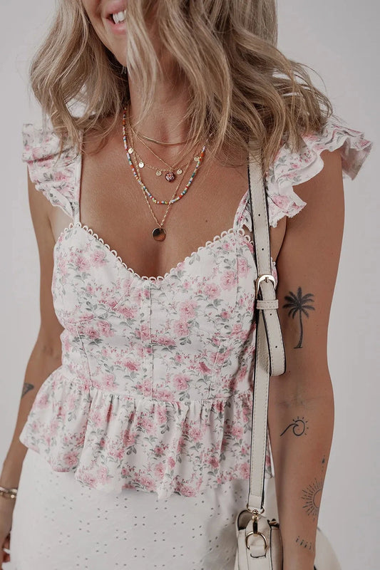 Floral Flutter Peplum Tank Top Simply Love