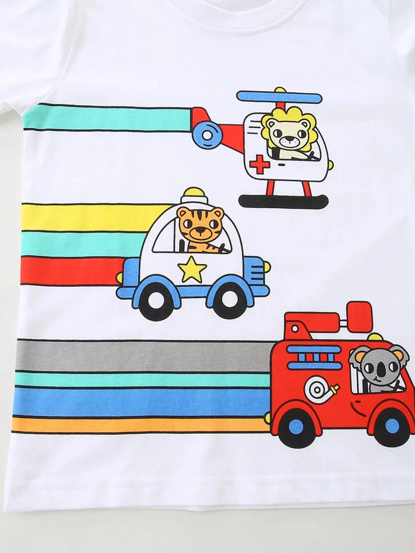 Children's Cartoon Vehicle Print Long Sleeve T-Shirt Simply Love