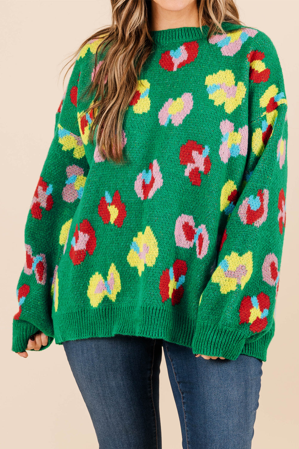 Plus size green floral sweater