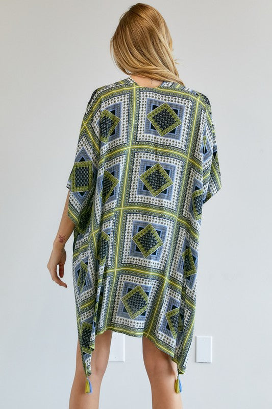 Loose printed kimono - short sleeve