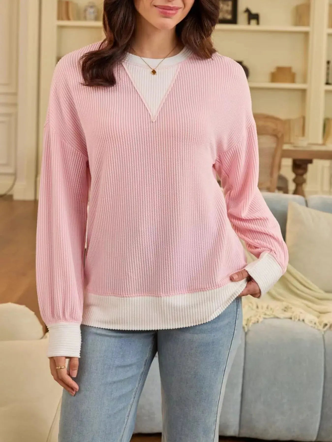 Contrast Dropped Shoulder Sweatshirt Simply Love
