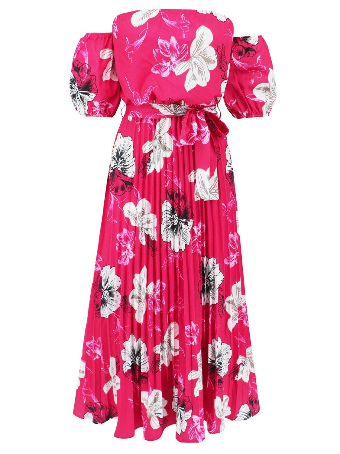 Pleated Floral Off-Shoulder Short Sleeve Midi DressPleated Floral Off-Shoulder Short Sleeve Midi Dress
 Step into elegance with our Pleated Floral Off-Shoulder Short Sleeve Midi Dress. Embrace sophistication effortleLove Salve -Shoulder Short Sleeve Midi Dressjust arrived