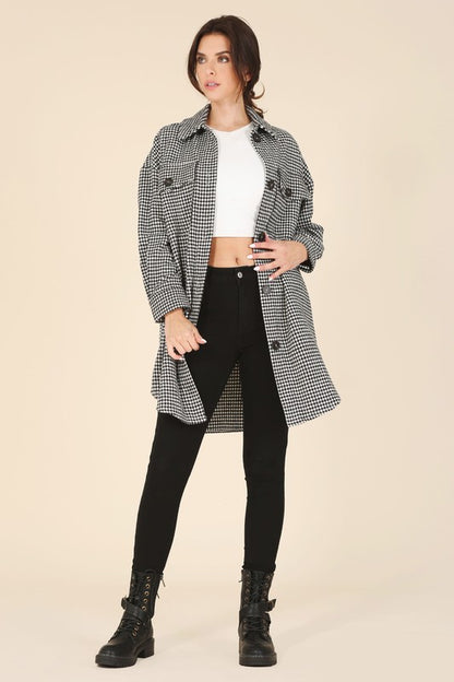 Houndstooth long shirt jacket