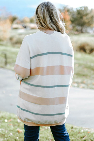 Plus Size Striped Open Front Cardigan.