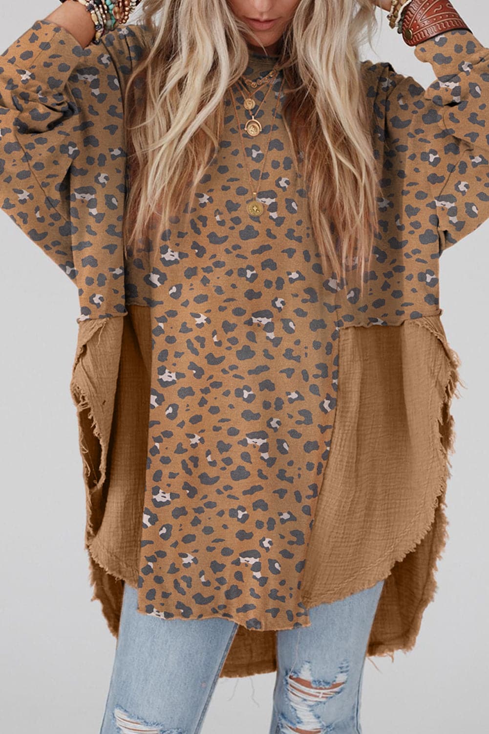 Textured Leopard Dropped Shoulder Blouse.