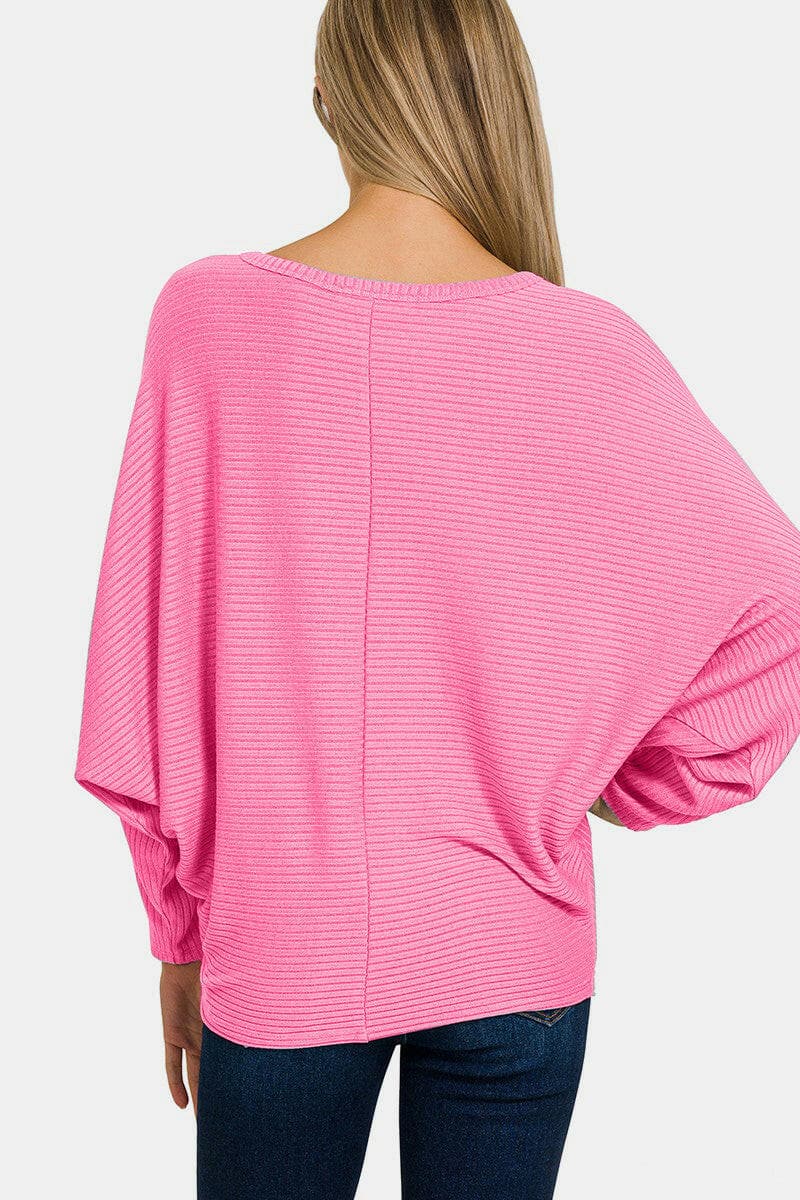 Zenana Ribbed Round Neck Long Sleeve Top.