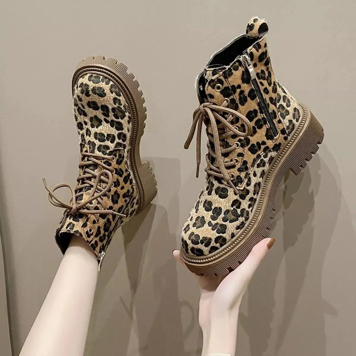 Animal Print Lace-Up Ankle Boots Simply Love