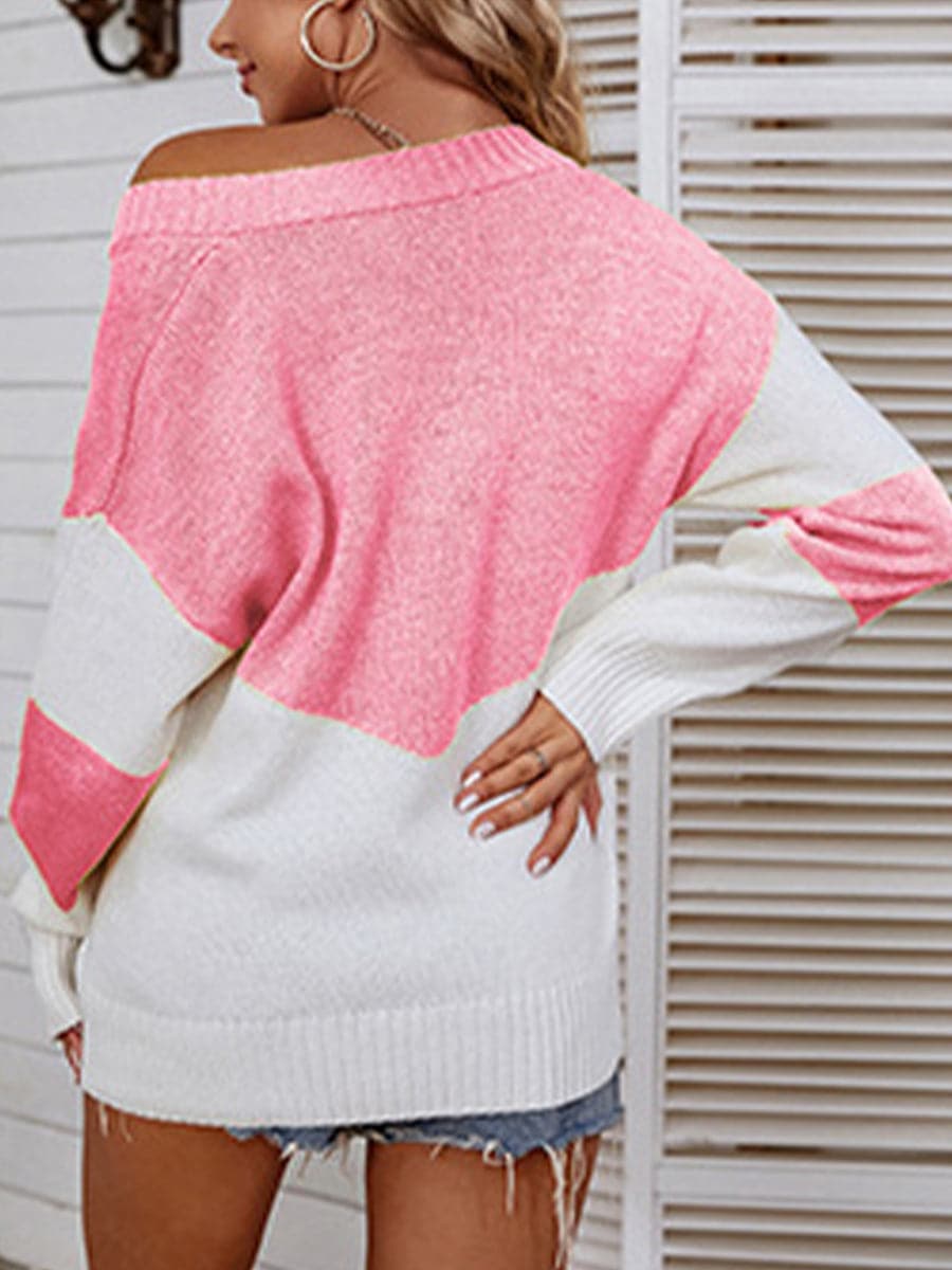 Color Block V-Neck Sweater.