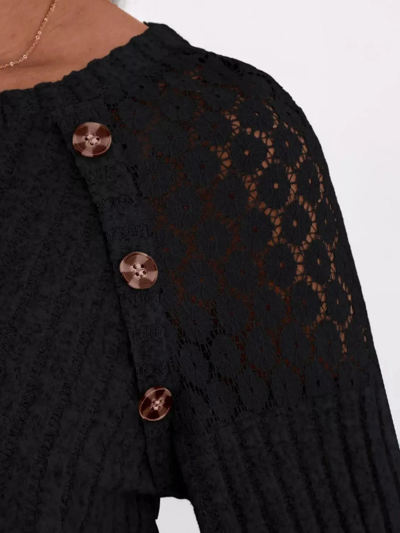 Ribbed Knit T-Shirt with Lace Shoulder Detail Simply Love
