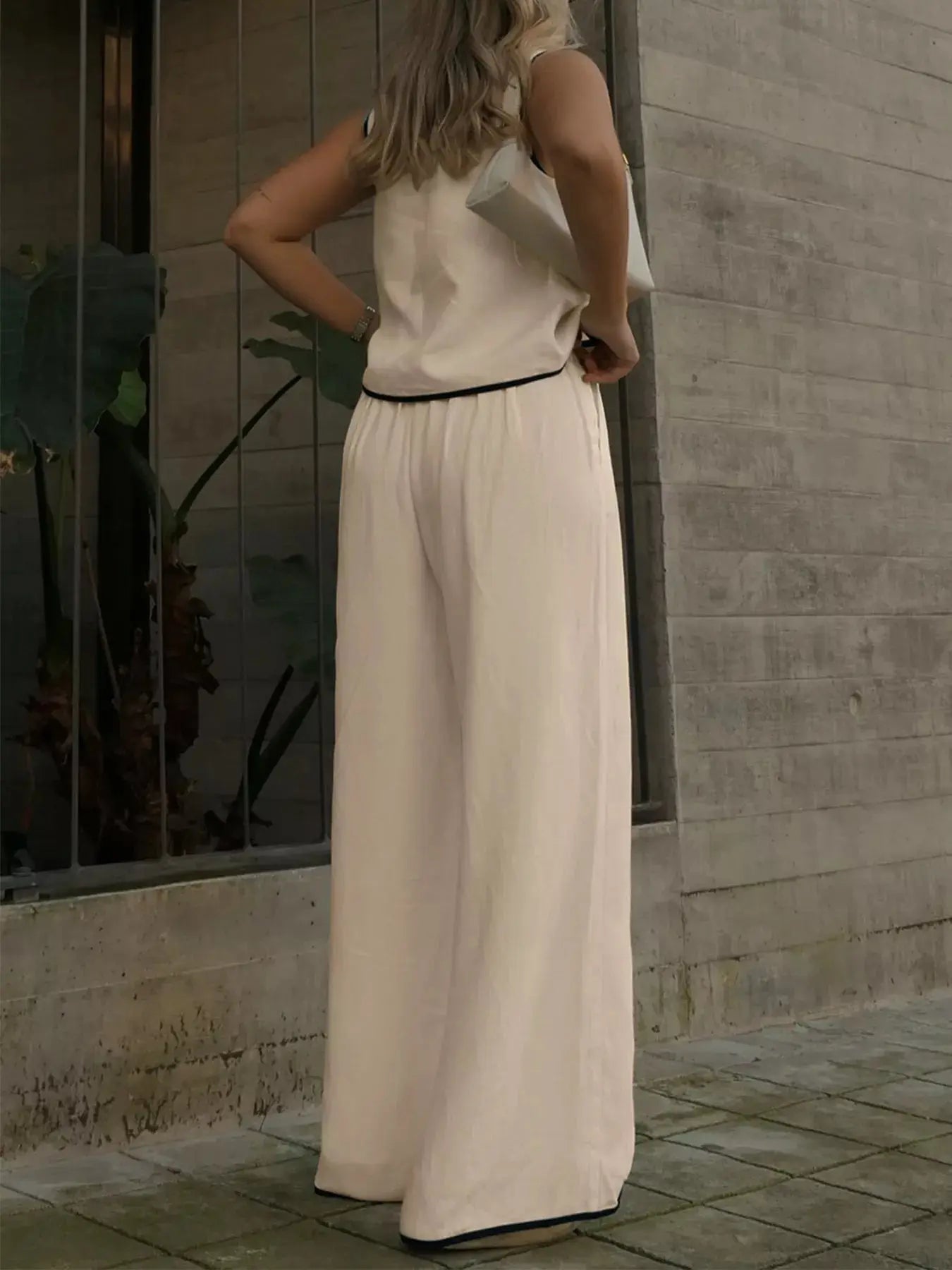 Contrast Trim Top and Wide Leg Pants Set Simply Love