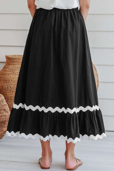 Contrast Trim Elastic Waist Skirt.