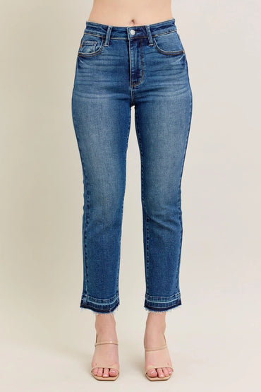 Judy Blue Full Size High Waist Vintage Wash Release Hem Kick Flare Jeans Plus Size - Love Salve 