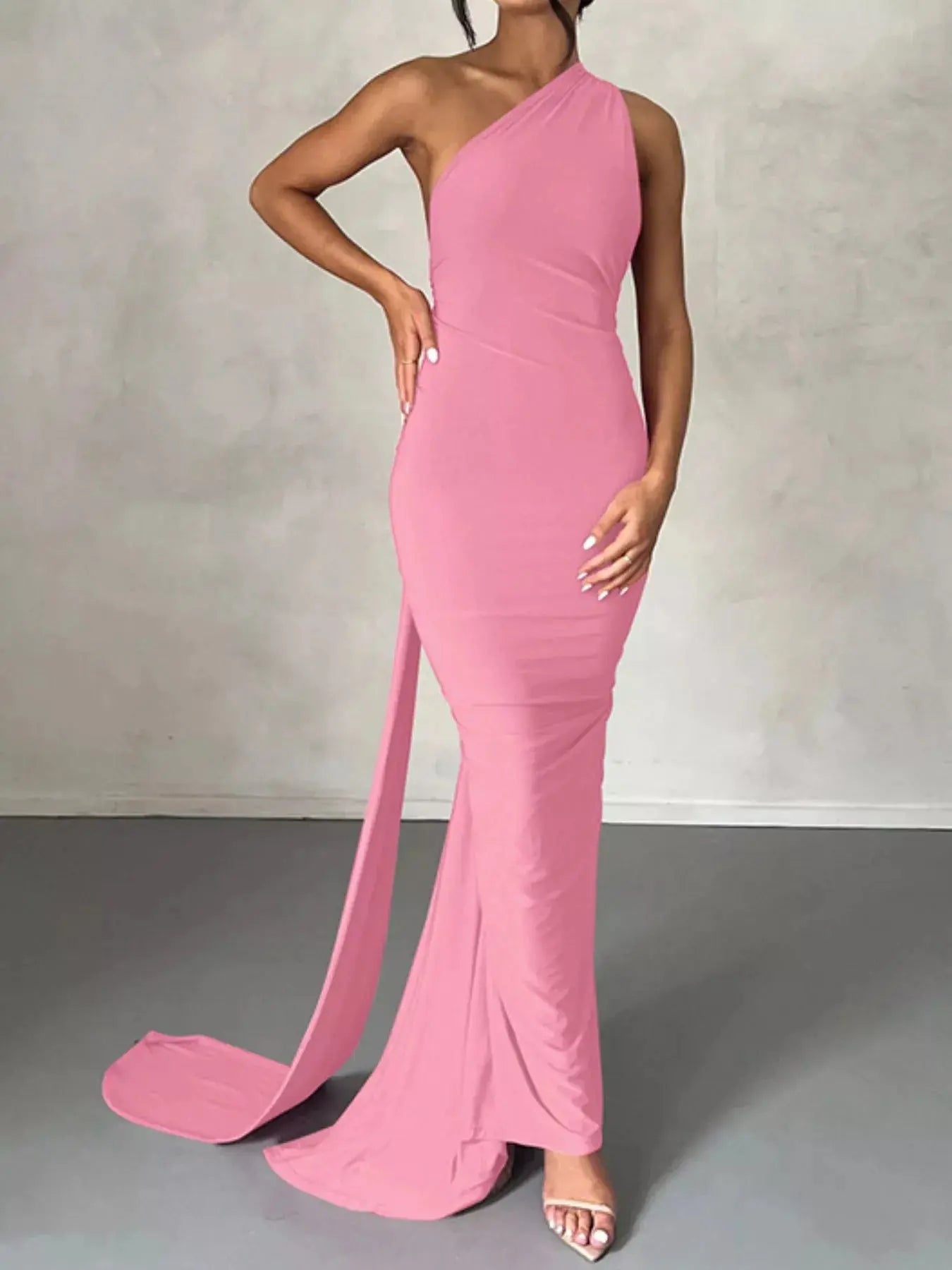Backless One-Shoulder Ruched Bodycon Maxi Dress Simply Love