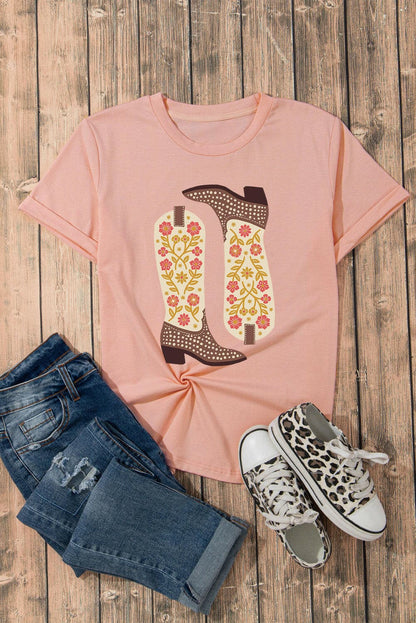 Boot Graphic Round Neck Short Sleeve T-Shirt.