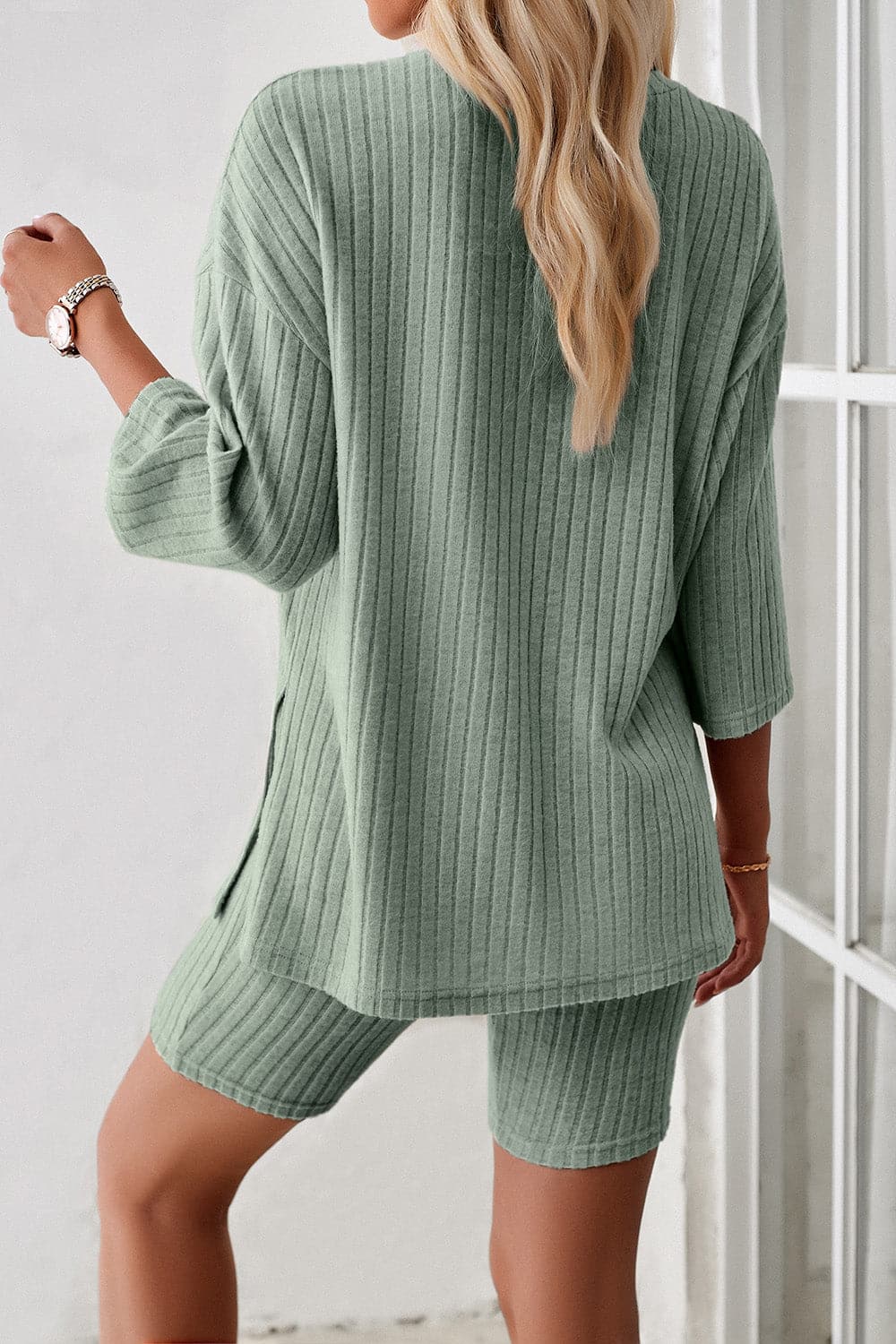 Ribbed Round Neck Top and Shorts Set.