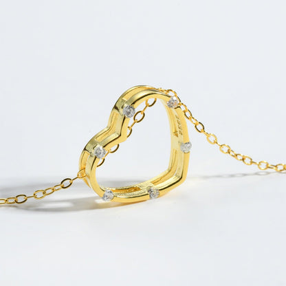 Heart Inlaid Zircon Spring Ring Closure Necklace.