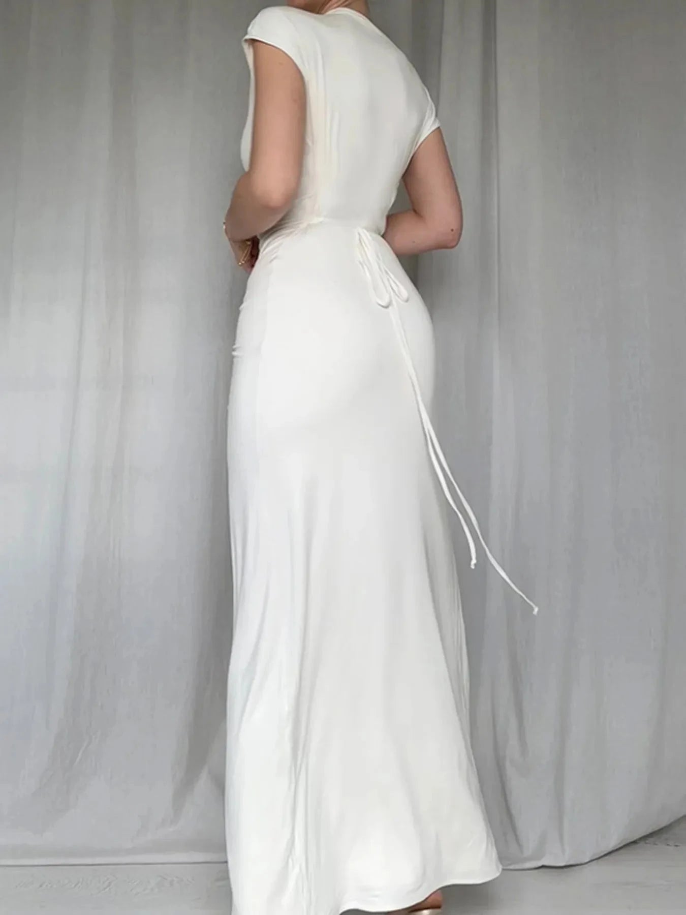 Ruched Slit Cap Sleeve Maxi Dress Coco’s Tee Boutique