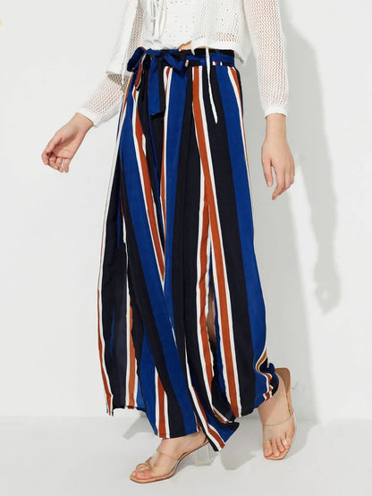 Tied Side Slit Wide Leg Trousers