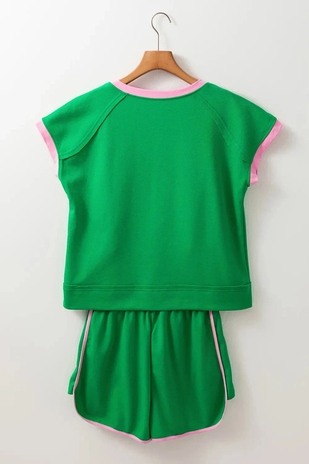 Two Tone Contrast Textured Crewneck Tee and Shorts Set Simply Love