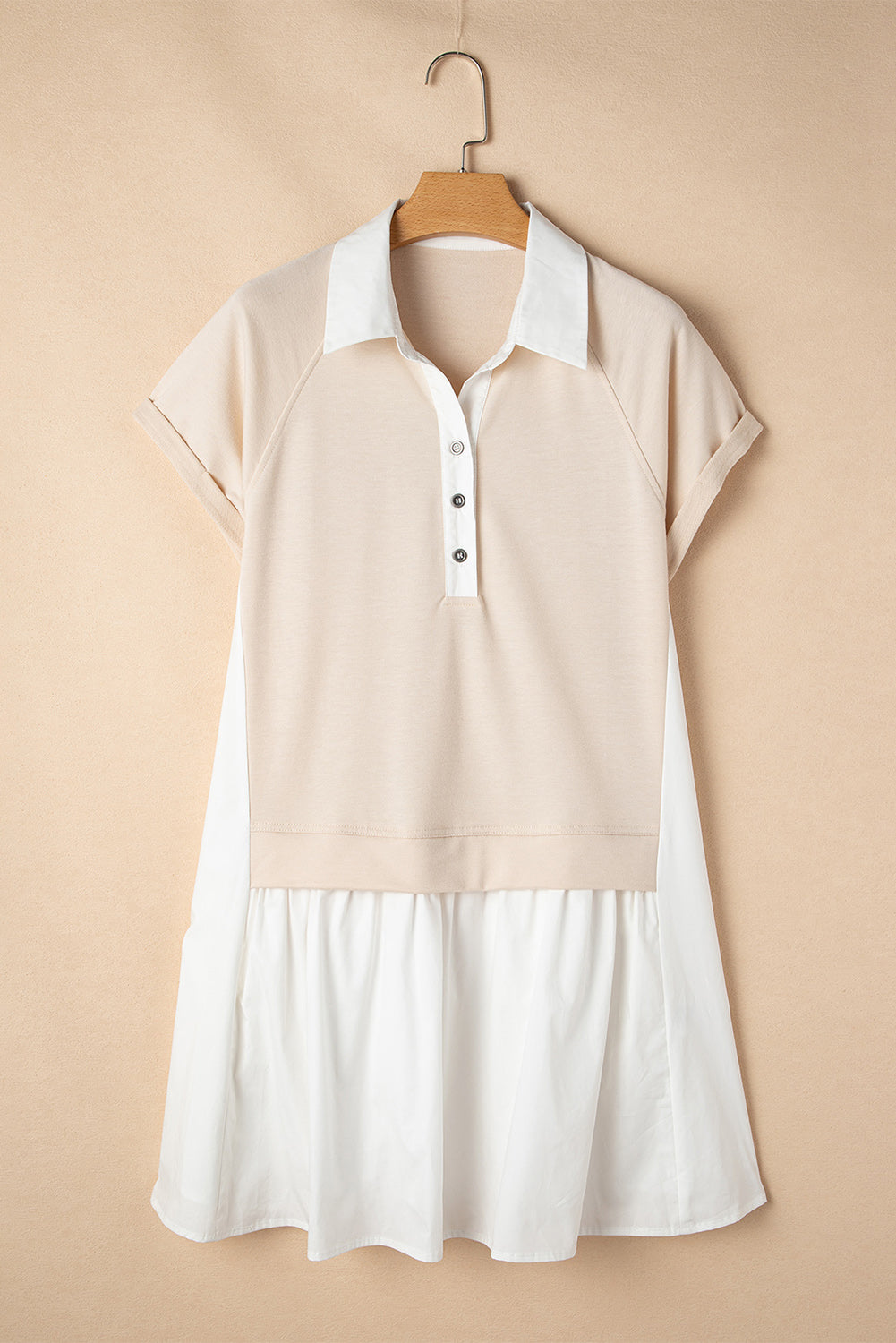 Monroe Collared Buttoned Short Sleeve Mini Dress with Patchwork Patterns - Love Salve 