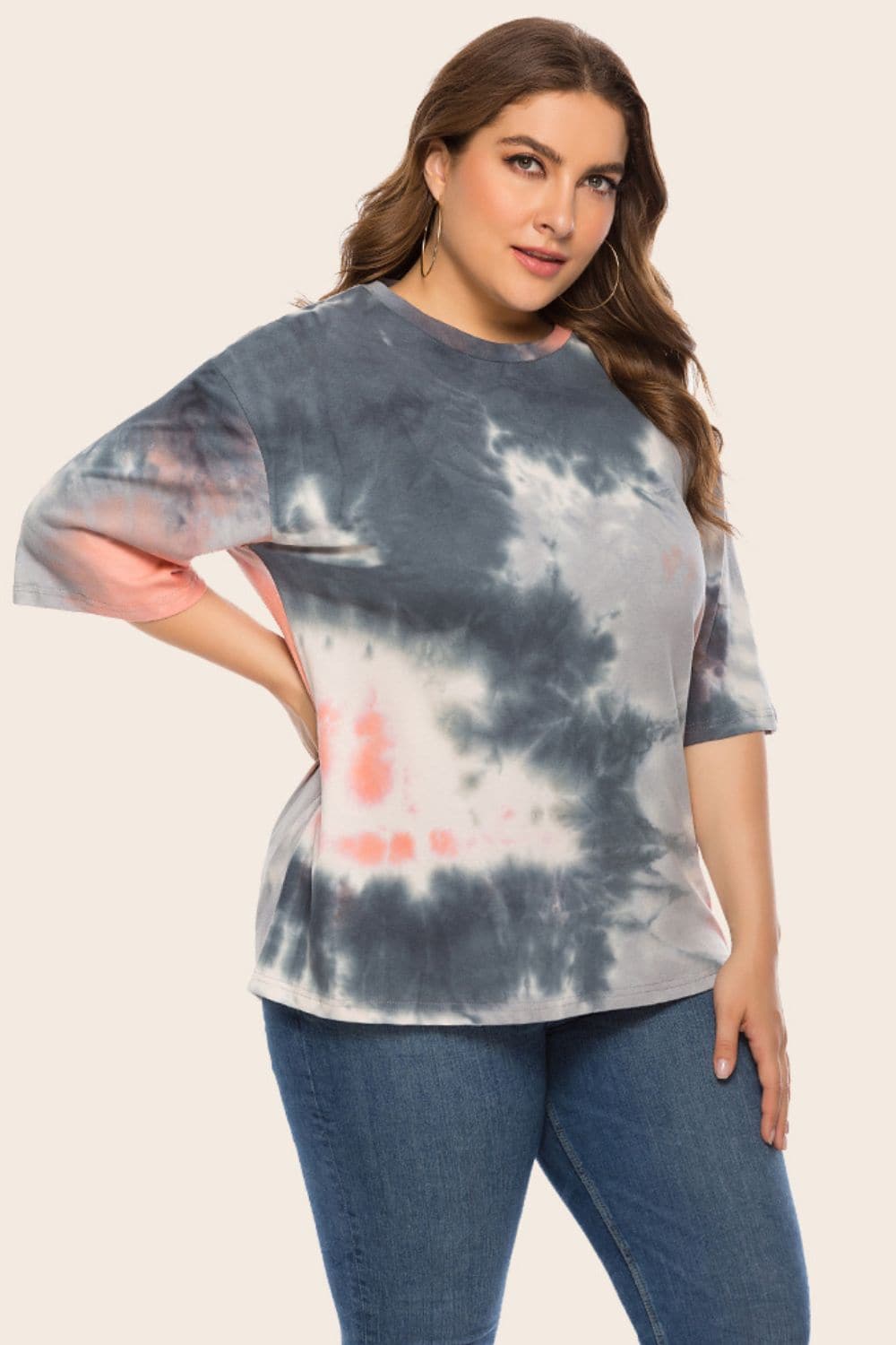 Plus Size Tie-Dye Half Sleeve Tee Shirt.