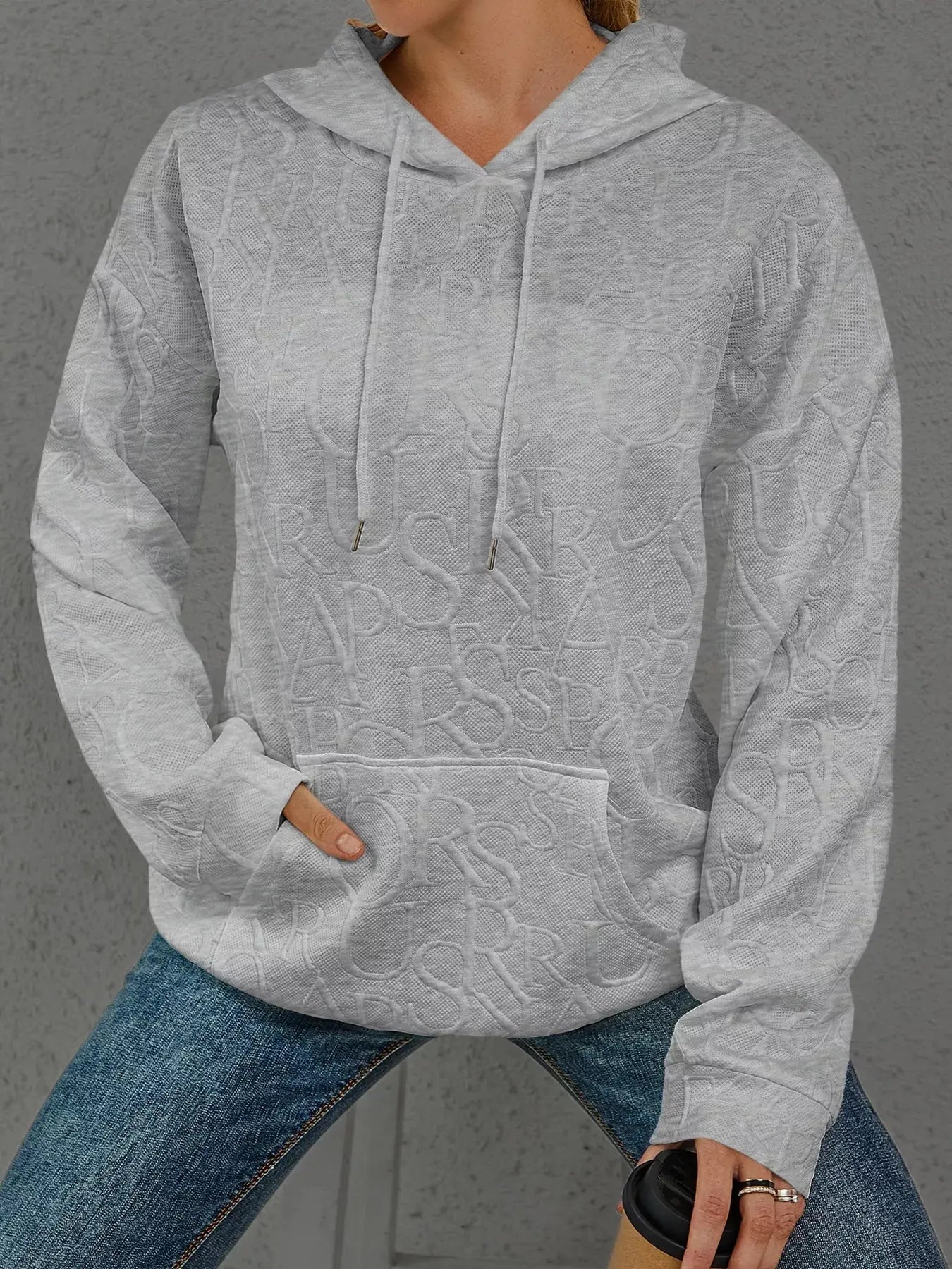 Full Size Embossed Lettering Casual Hoodie Plus Size Simply Love