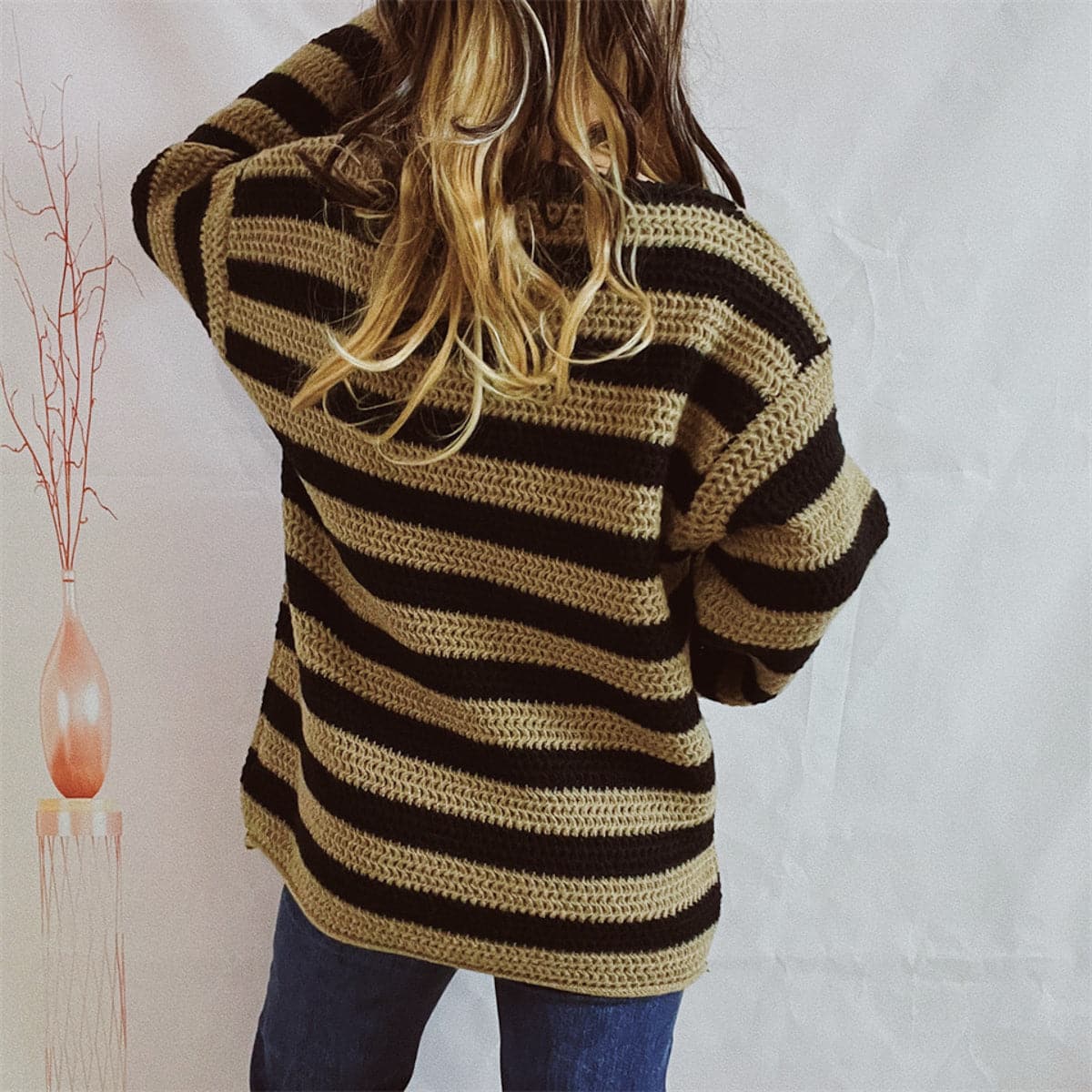 Striped Round Neck Long Sleeve Sweater.