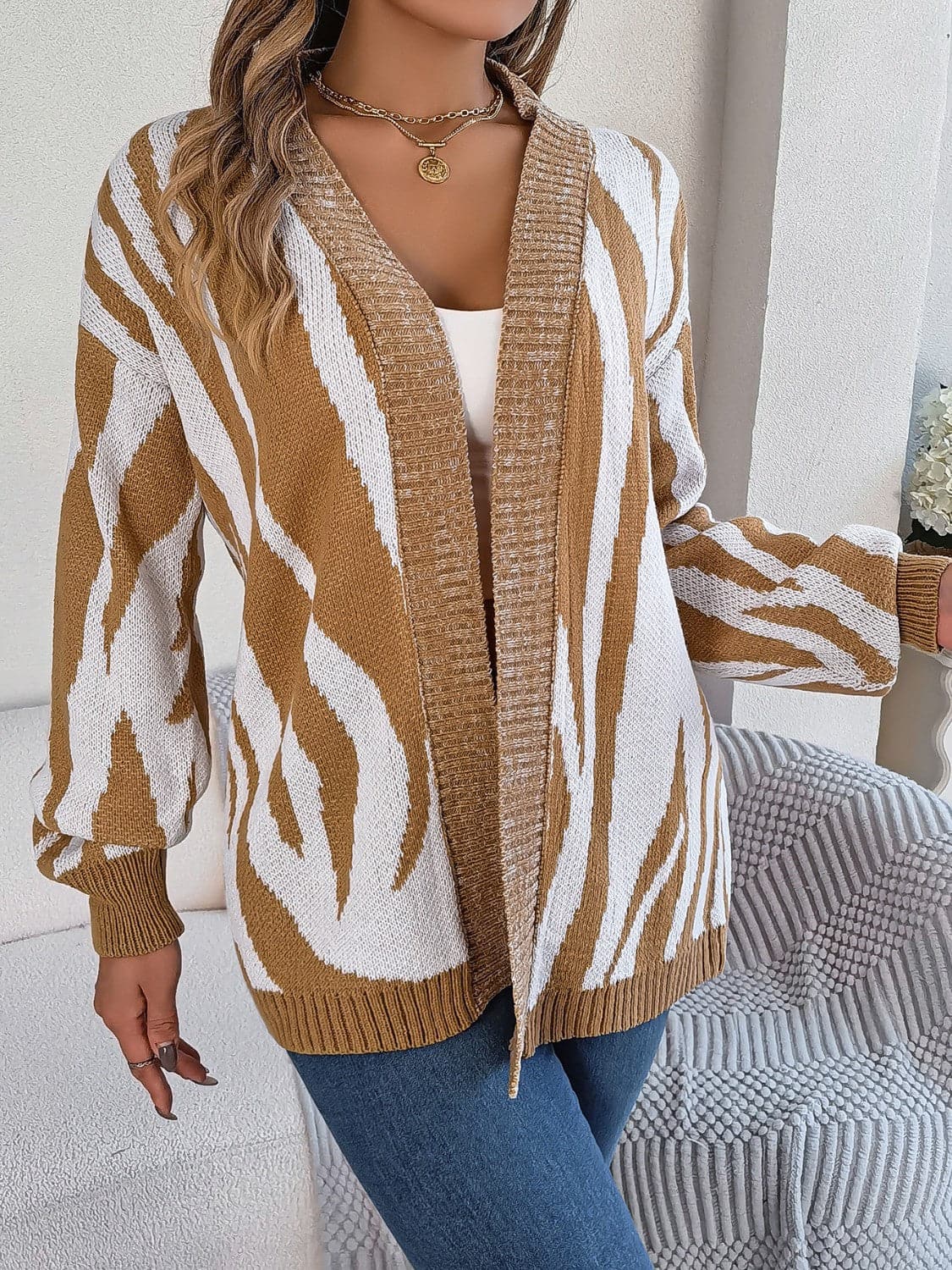 Open Front Animal Print Cardigan.