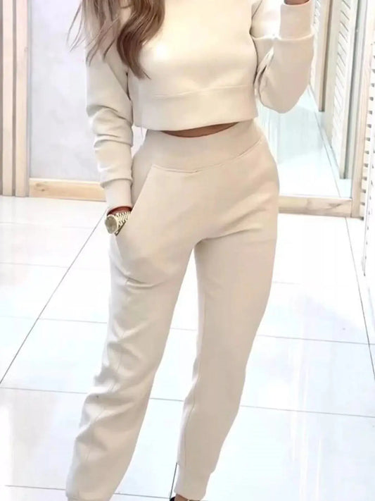 Casual Chic Cropped Sweatshirt and Jogger Set Simply Love